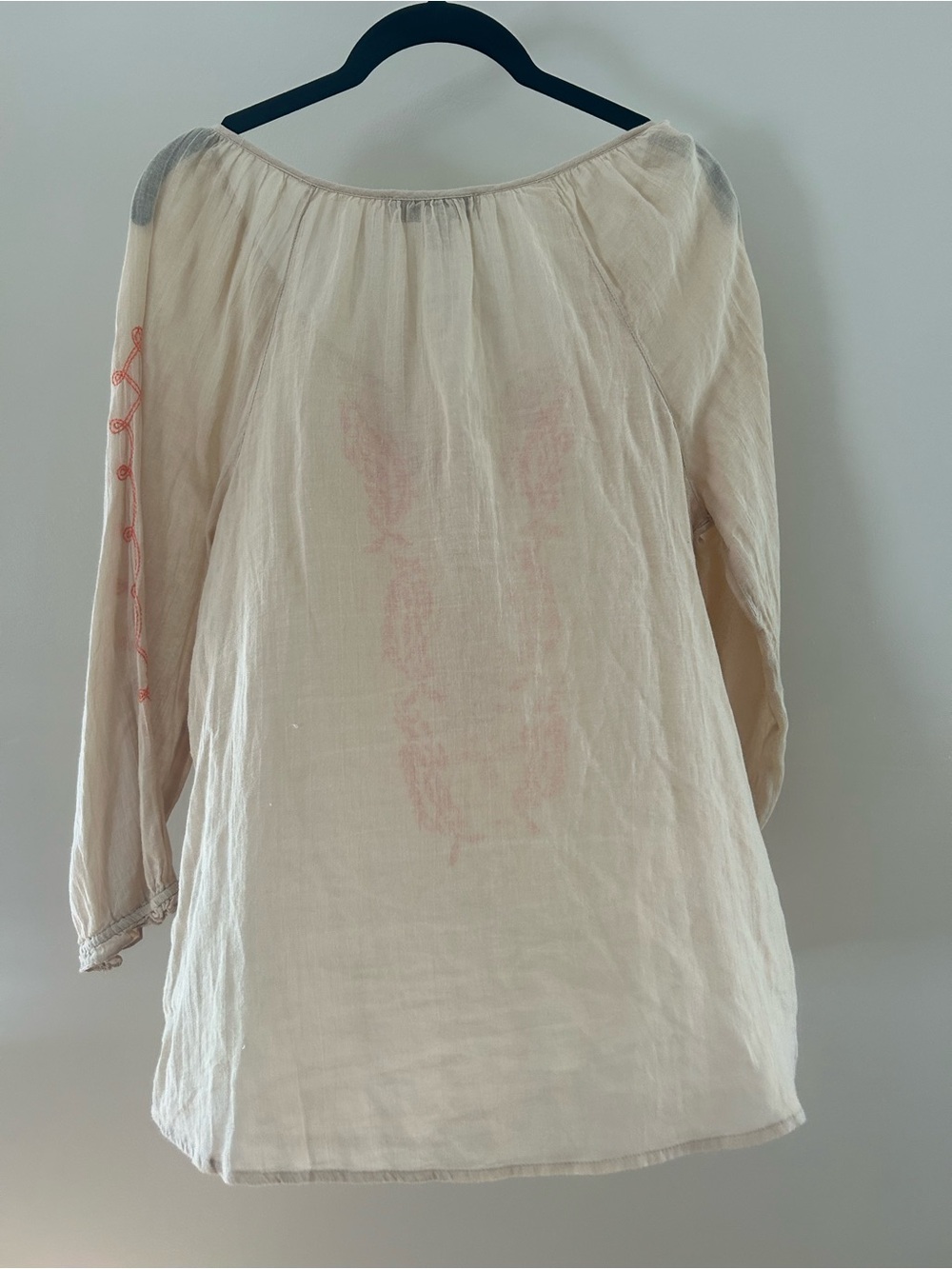 RESERVED ****Vintage America Cream Blouse with Coral Embroidery - Picture 2 of 3